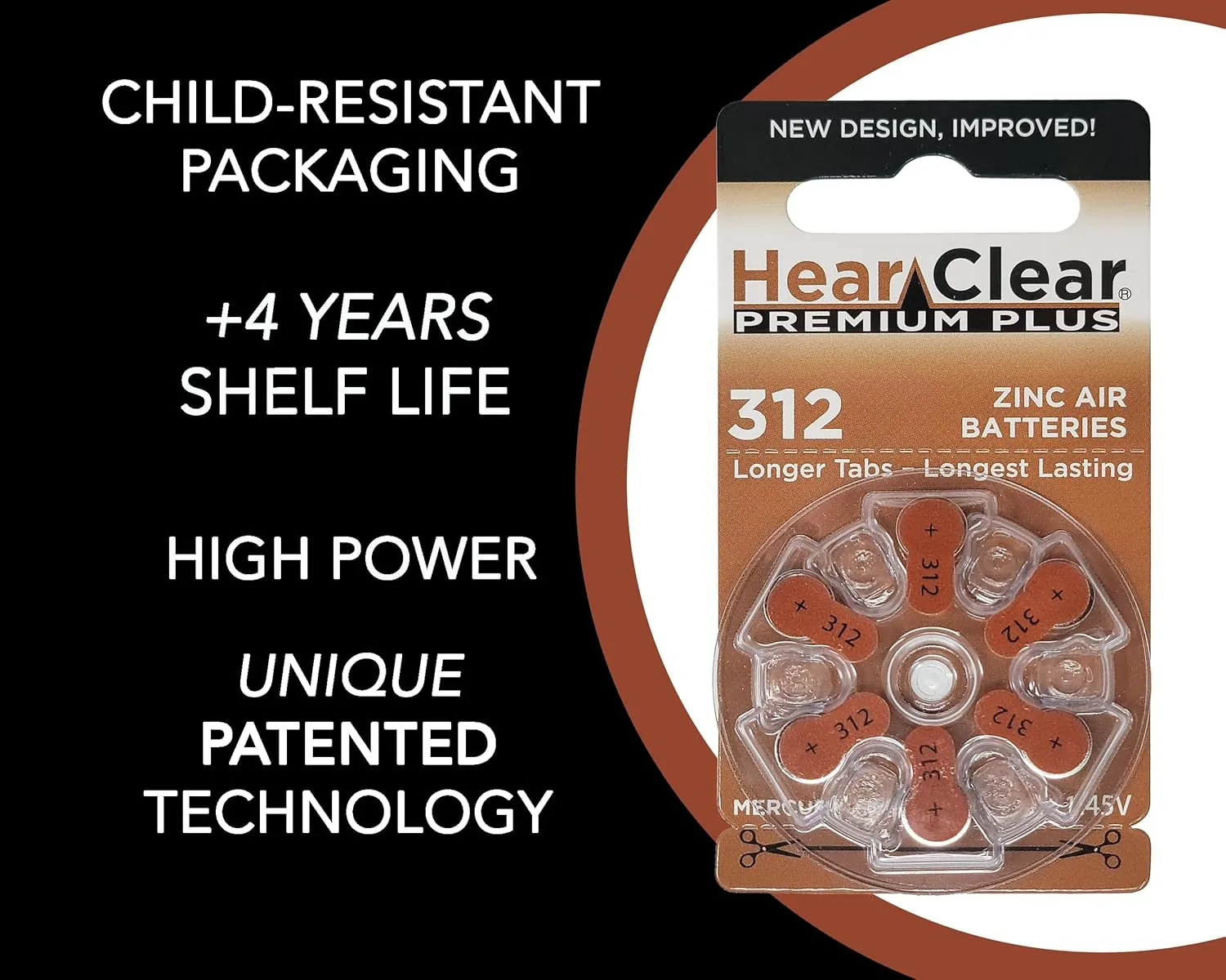 Size 312 PR41 1.45V Zinc Air Hearing Aid Batteries Brown Tab (60 Pack) [Child-Resistant Packaging]