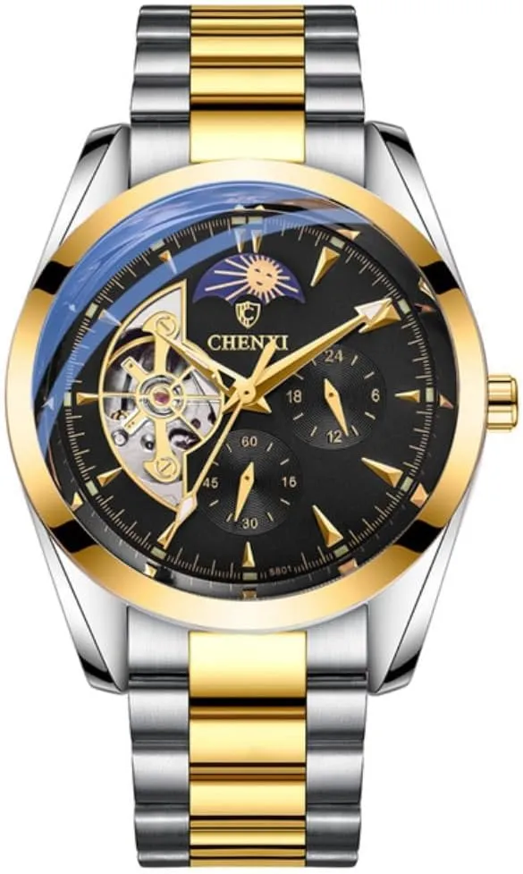 Skeleton Design Men's Automatic Mechanical Watches Luxury Steel Band Luminous Waterproof Top Mechanical Watch for Men