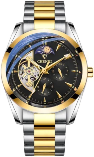 Skeleton Design Men's Automatic Mechanical Watches Luxury Steel Band Luminous Waterproof Top Mechanical Watch for Men