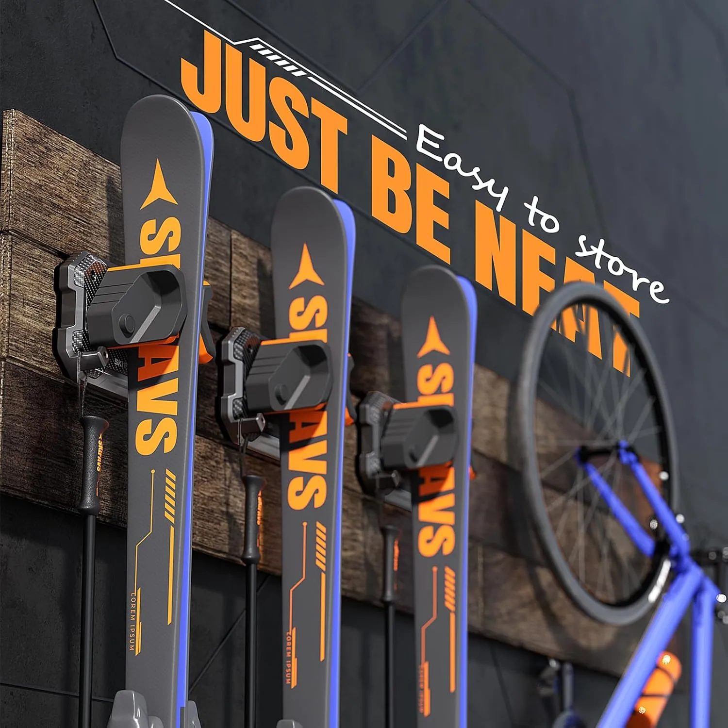 Ski & Snowboard Wall Rack for Garage - Fits Any Ski/board, Damage-Free Storage, Multi-color 4pck