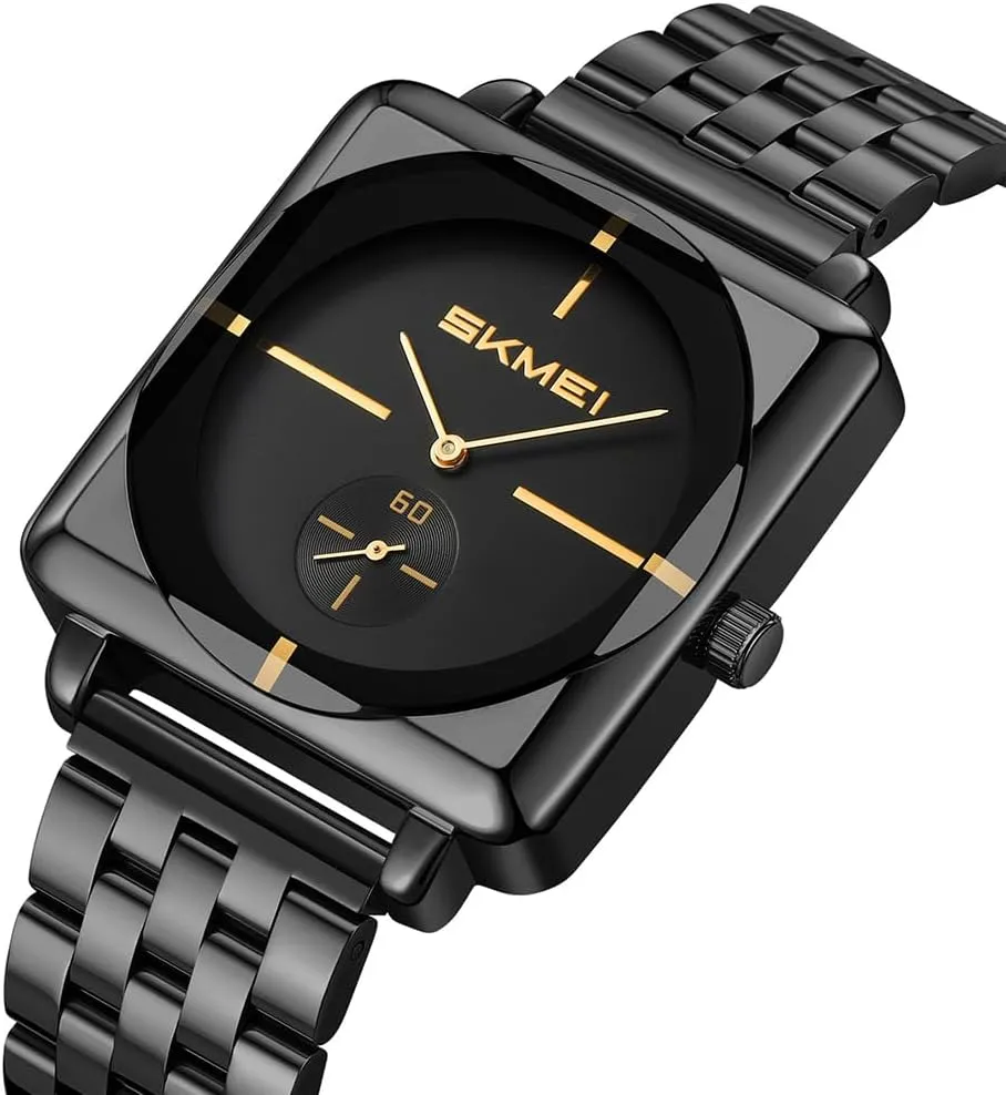 SKMEI Square Watches for Men Simple Business Stainless Dress Fashion Waterproof Analog Quartz Fathers Dad Gifts Gold Black Wrist Watch