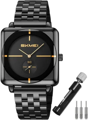 SKMEI Square Watches for Men Simple Business Stainless Dress Fashion Waterproof Analog Quartz Fathers Dad Gifts Gold Black Wrist Watch