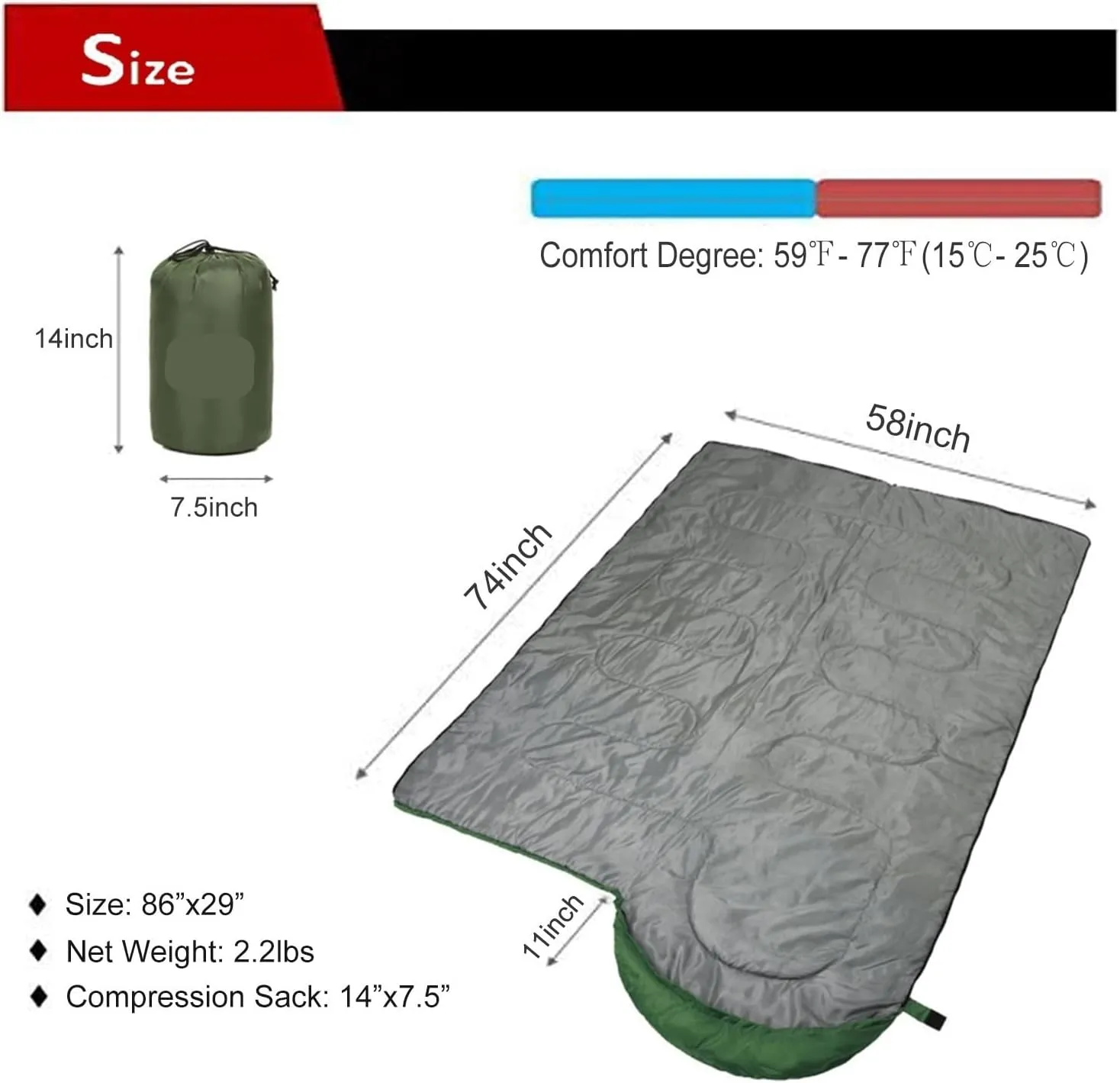 Sleeping Bag Compact Sleeping Bag Ultralight Envelope 3 Season Sleeping Bags with Compression Sack for Camping Hiking Travelling Lightweight (Color : Blue)