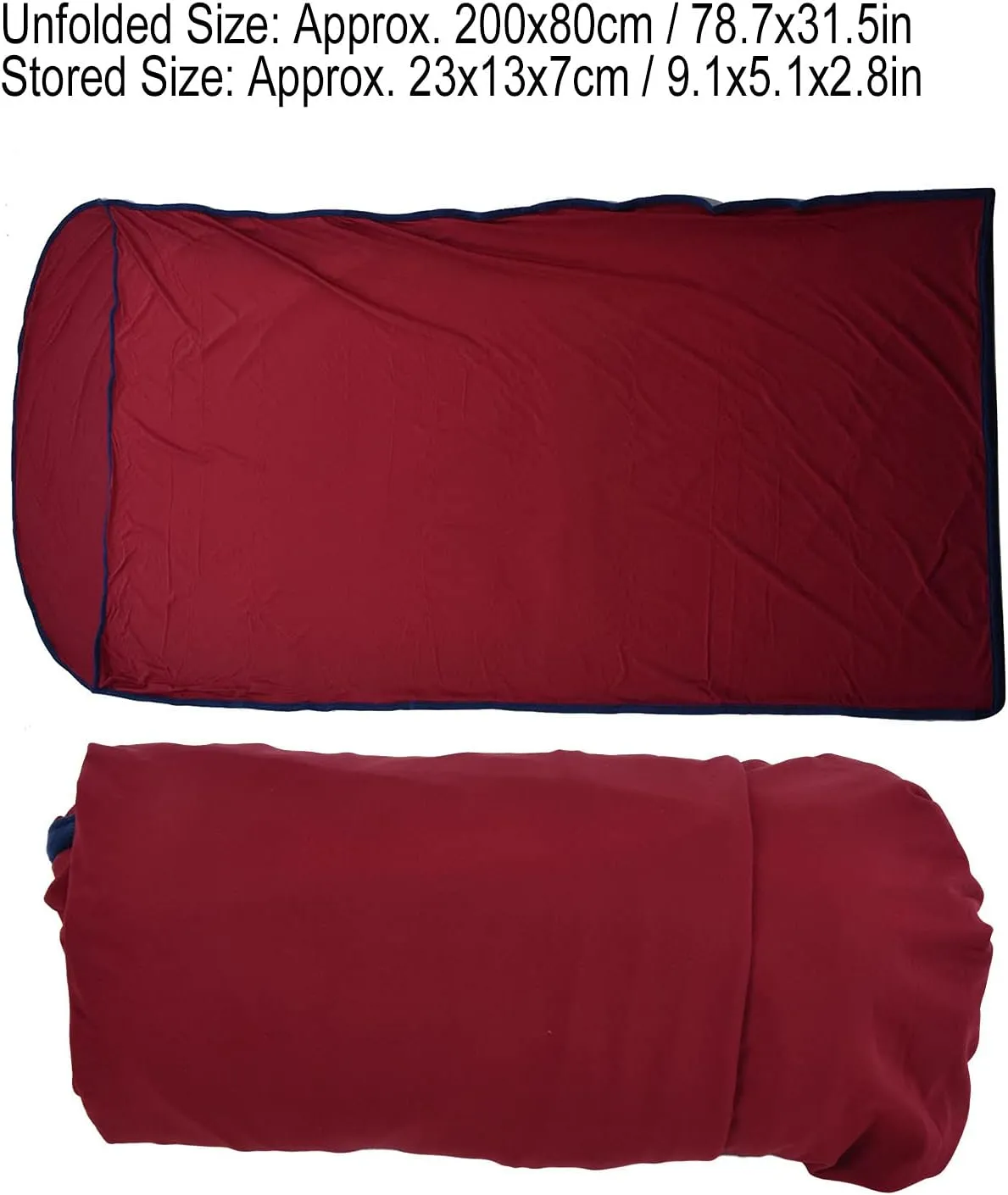 Sleeping Bag Liner, 200x80cm Ultralight Multifunctional Elastic Sleeping Sack Lightweight Breathable Cotton Liner for Picnic Hiking Outdoor Camping(Dark Red)