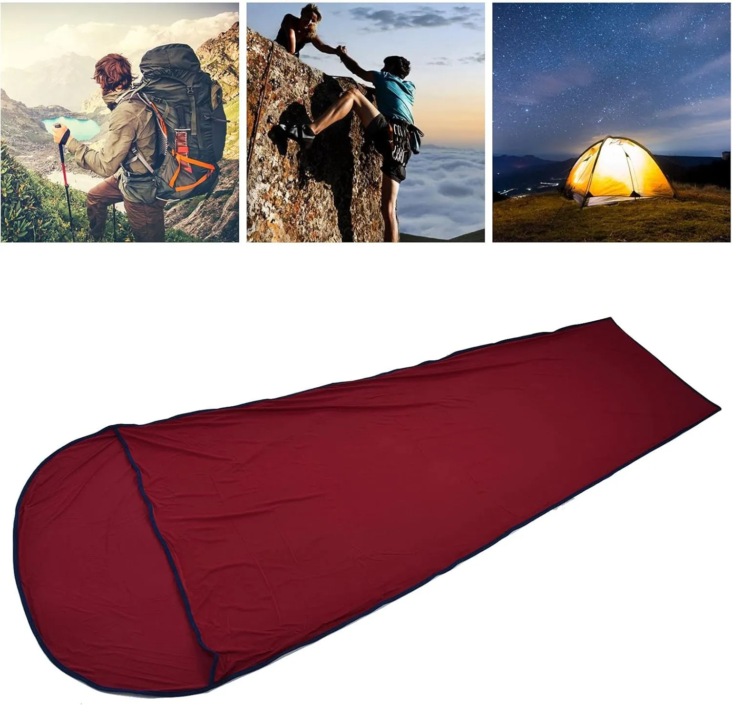 Sleeping Bag Liner, 200x80cm Ultralight Multifunctional Elastic Sleeping Sack Lightweight Breathable Cotton Liner for Picnic Hiking Outdoor Camping(Dark Red)