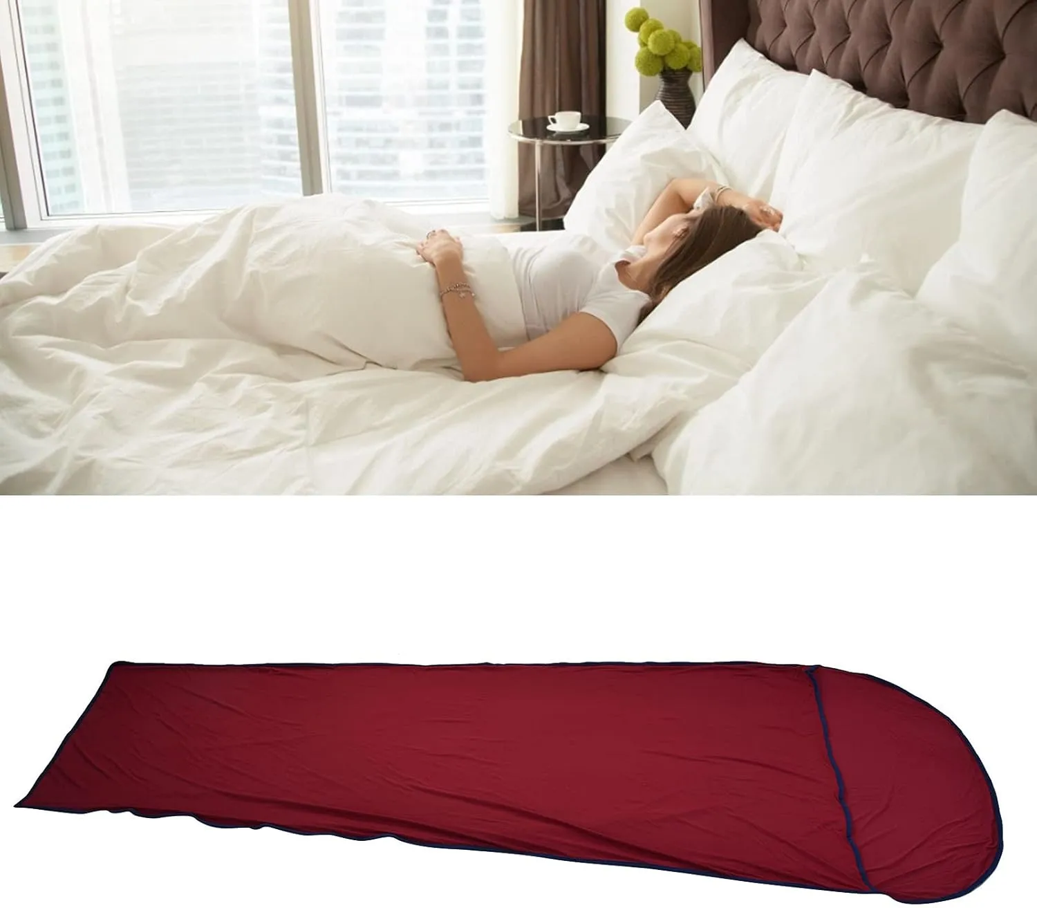 Sleeping Bag Liner, 200x80cm Ultralight Multifunctional Elastic Sleeping Sack Lightweight Breathable Cotton Liner for Picnic Hiking Outdoor Camping(Dark Red)