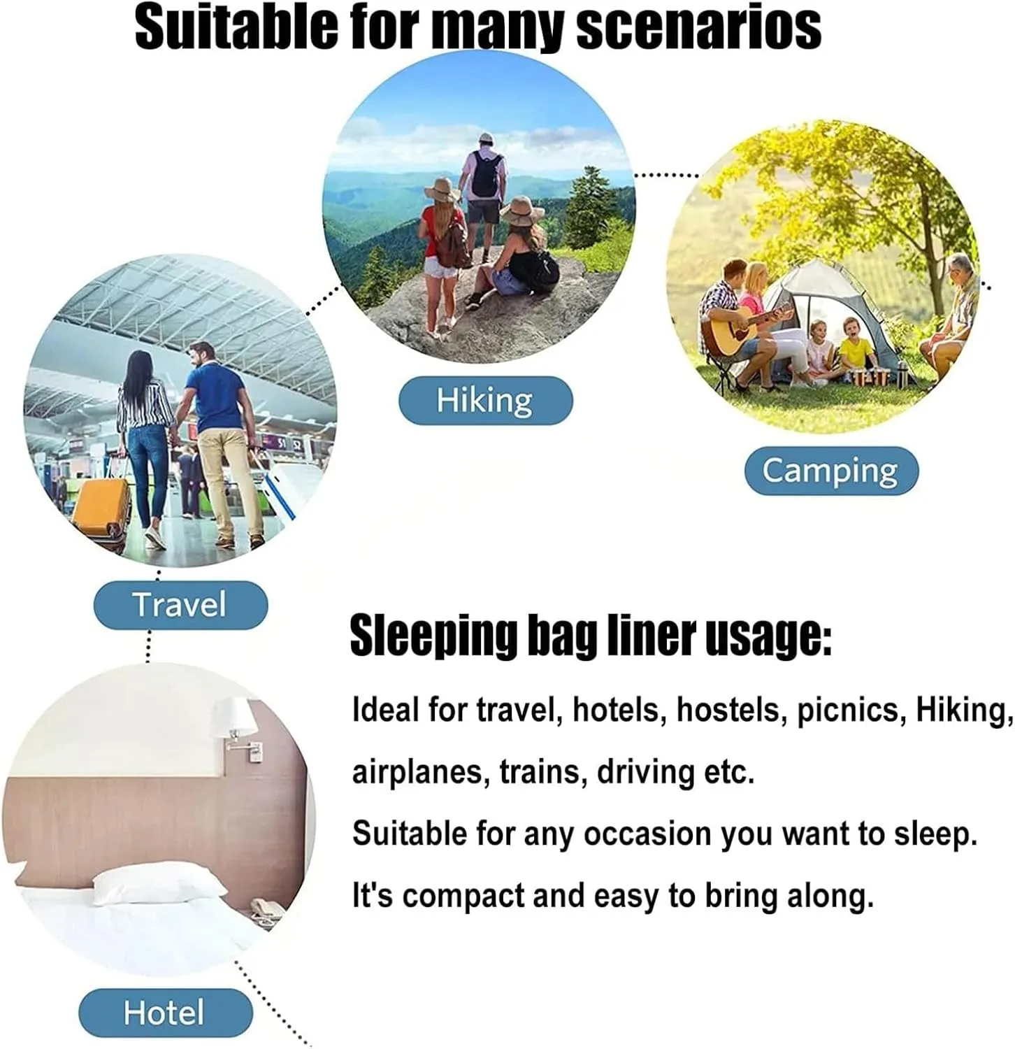 Sleeping Bag Liners Outdoor Portable Travel Sleeping Bag, Soft Comfortable and Compact Sleeping Bag Lined Bed Sheet, for Travel Hotels Camping