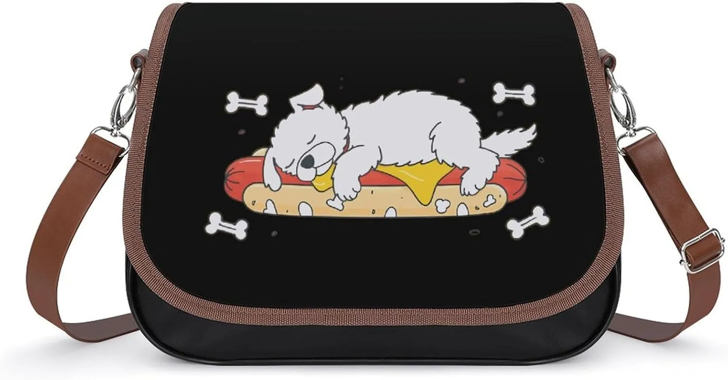 Sleeping Dog Hot Dog Women's Crossbody Bag PU Leather Message Bag Shoulder Handbag Purse for Travel Office