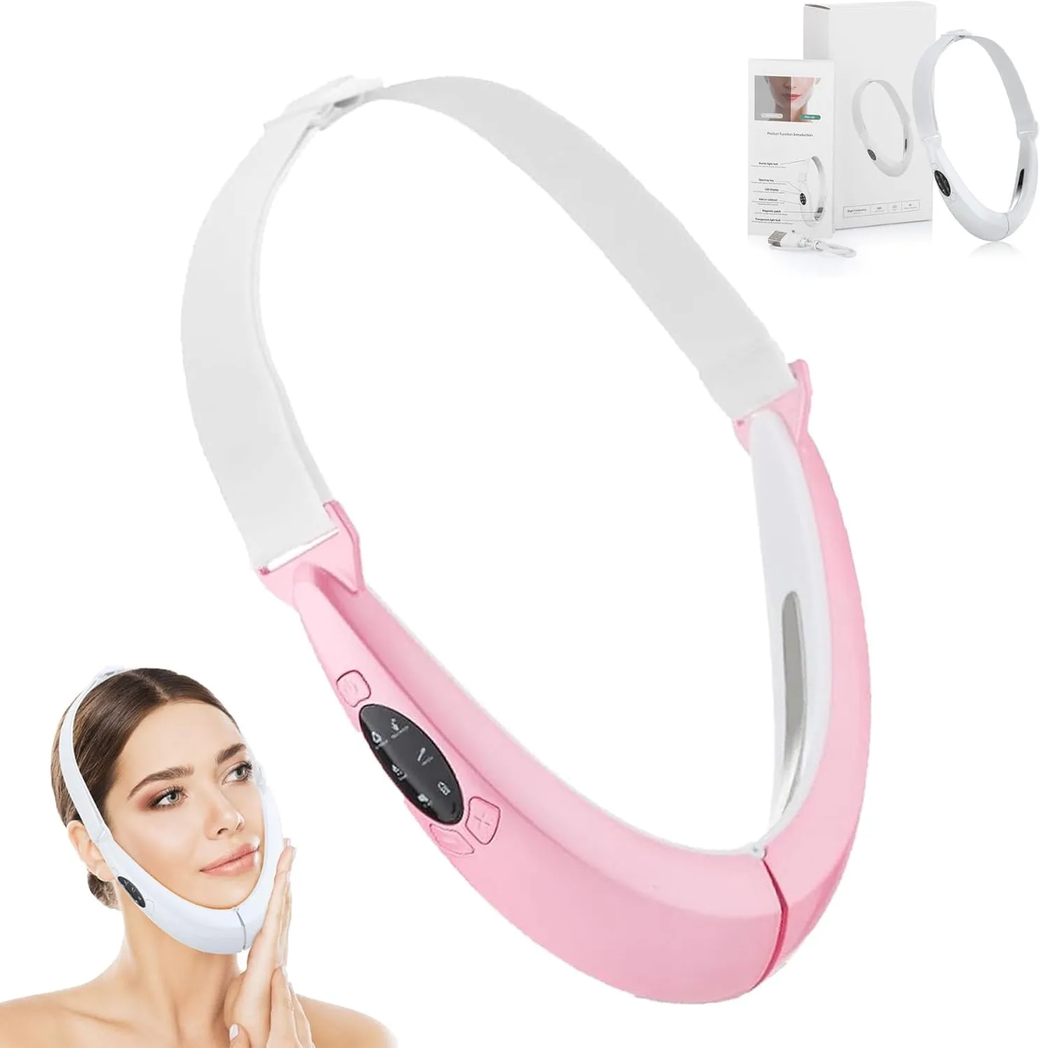 Slimdefine Face Massager, Slimdefine V Face Beauty Device, Slimdefine-Jawline Massager, with 8 Modes & Adjustable Intensities, The Straps are Freely Adjustable to Fit Everyone (Pink)