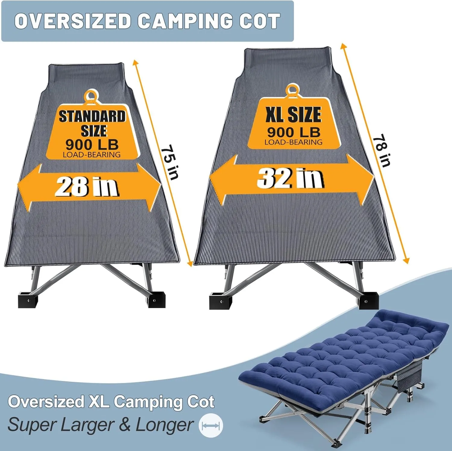 Slsy Oversized XXL Camping Cot for Adults with Mattress, Portable Sleeping Cots, Camp Bed with Carry Bag for Outdoor Travel, Beach, Hiking