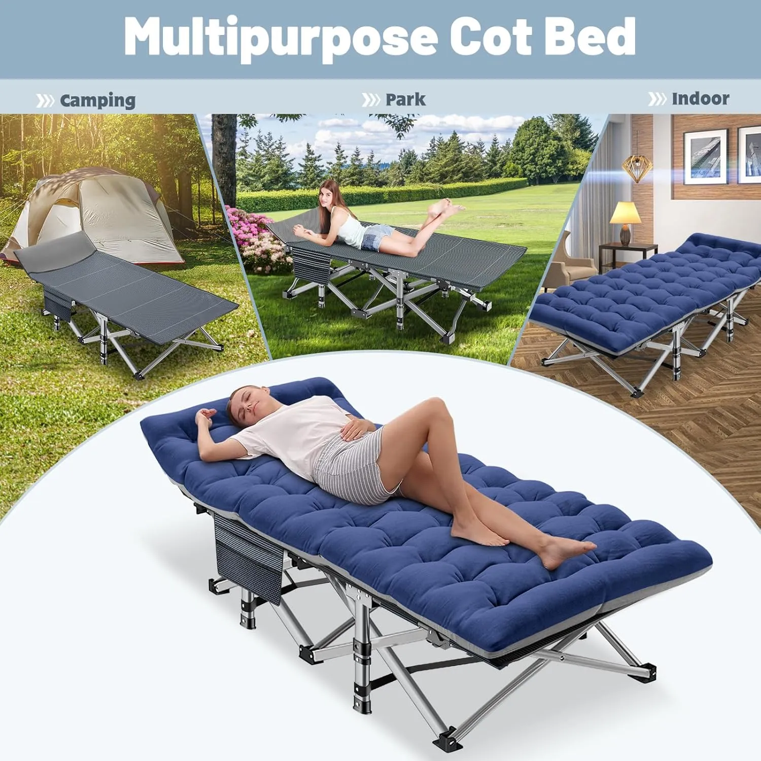 Slsy Oversized XXL Camping Cot for Adults with Mattress, Portable Sleeping Cots, Camp Bed with Carry Bag for Outdoor Travel, Beach, Hiking
