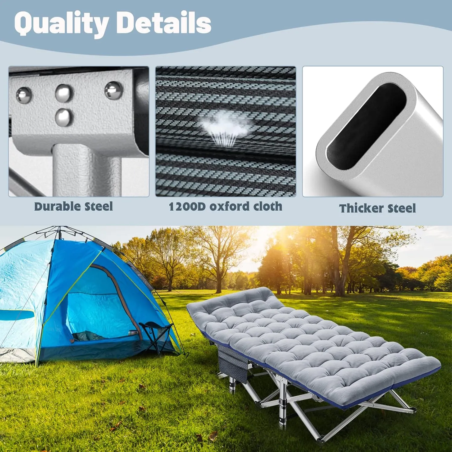 Slsy Oversized XXL Camping Cot for Adults with Mattress, Portable Sleeping Cots, Camp Bed with Carry Bag for Outdoor Travel, Beach, Hiking