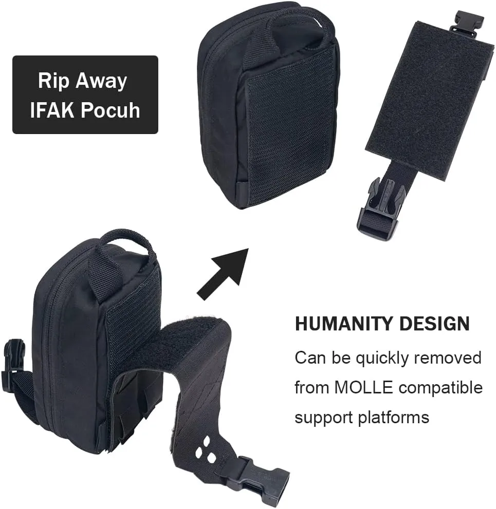 Small Tactical Medical Pouch Rip-Away MOLLE IFAK Pouch for Camping Hunting Traveling 500D Nylon (Black)