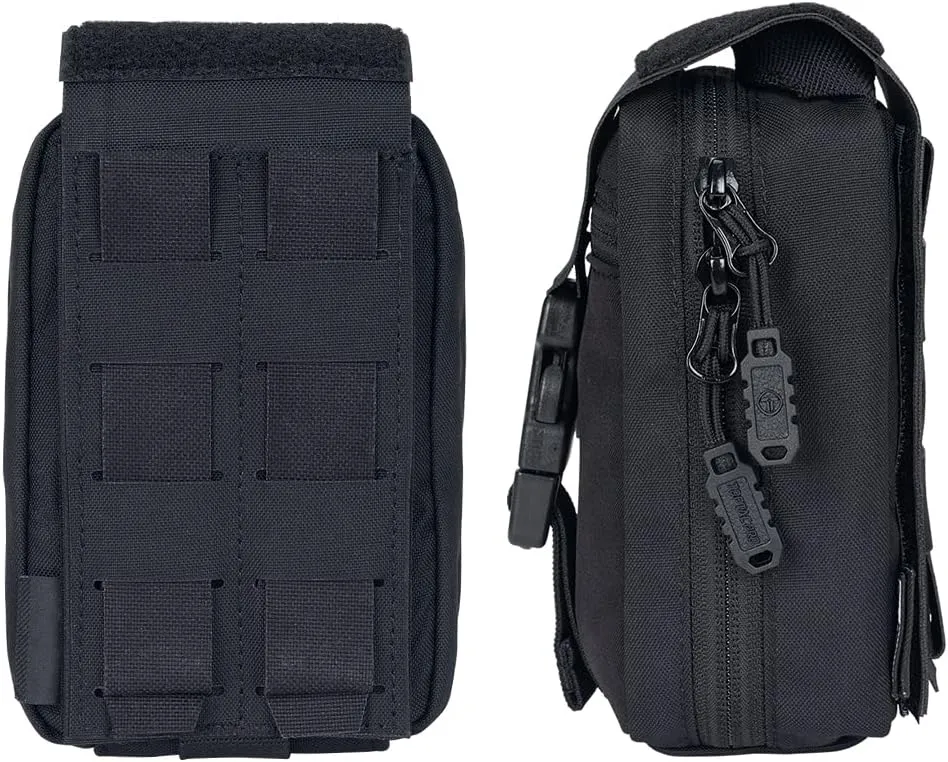 Small Tactical Medical Pouch Rip-Away MOLLE IFAK Pouch for Camping Hunting Traveling 500D Nylon (Black)