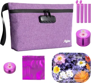 Smell Proof Bag with Combination Lock, Carbon Lined Odor Proof Pouch, Large Smell Proof Containers, Travel Medicine Lock Bag Gifts for Women, 6 in1 Kit, Purple