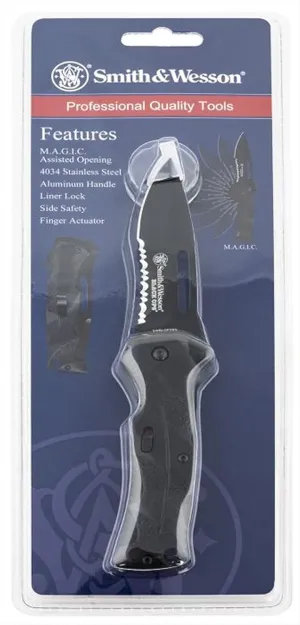 Smith & Wesson Black Ops SWBLOP2BS 7.7in S.S. Assisted Opening Knife with 3.4in Serrated Drop Point Blade and Aluminum Handle for Outdoor, Tactical, Survival and EDC