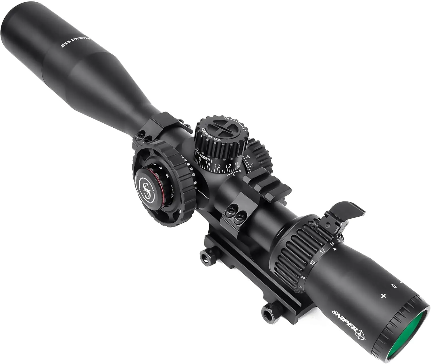 Sniper ZT 5-27x50 FFP First Focal Plane Scope Side Parallax Adjustment Glass Etched Reticle Red Green Illuminated with Scope Mount