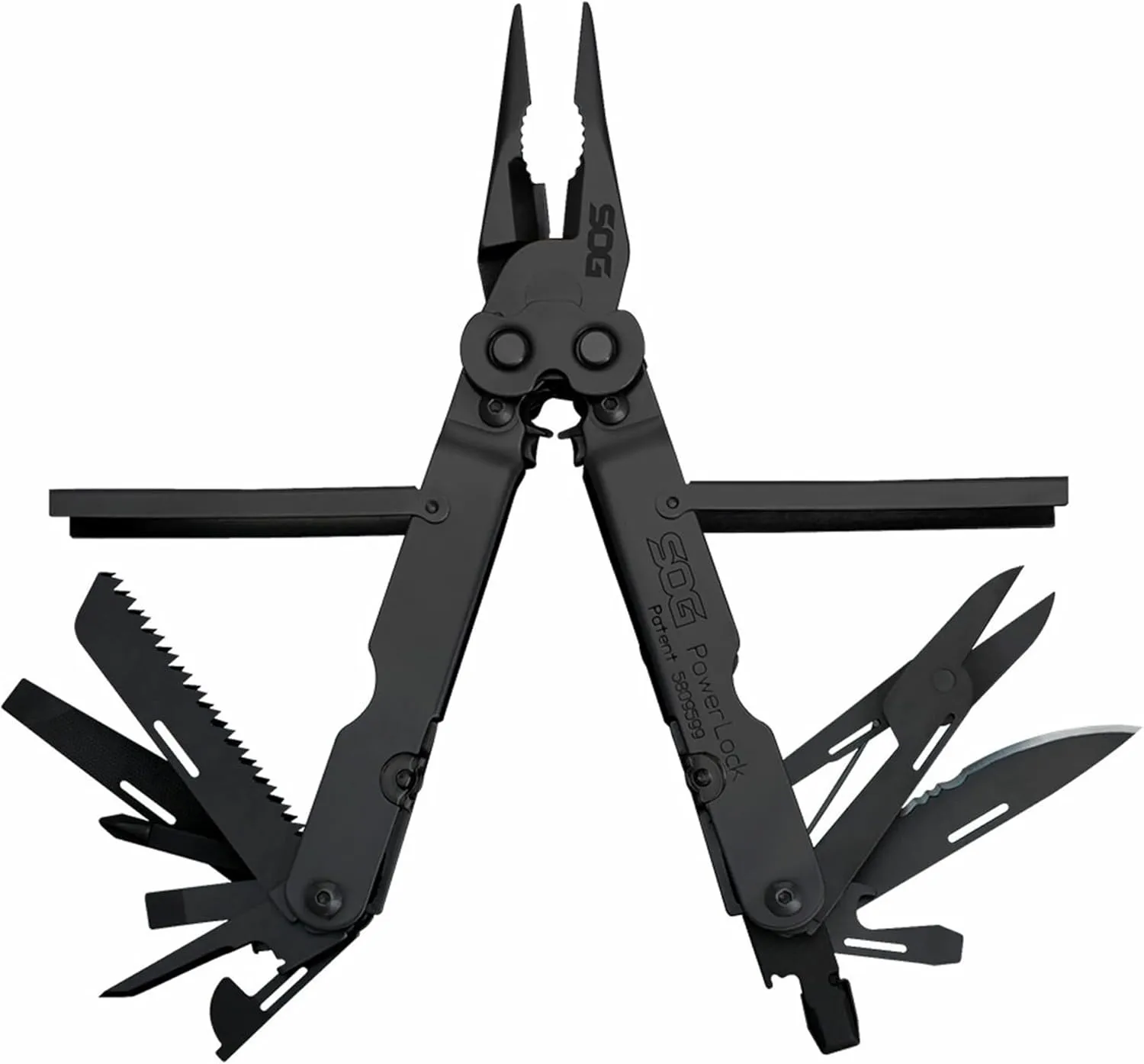 SOG PowerLock Oxide Stainless Steel Folding Knife 18 Multi Tool Pliers with Screwdrivers, Crimper, Can Opener, Gripper, and Cutter, Black
