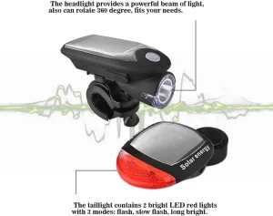 Solar/USB Rechargeable Bike Light Set, 240 Lumen Super Bright Headlight Front Lights and Back Rear LED, 4 Mode,Easy To Install Bike Lights,Road and Mountain Cycling Headlight Safety Flashligh