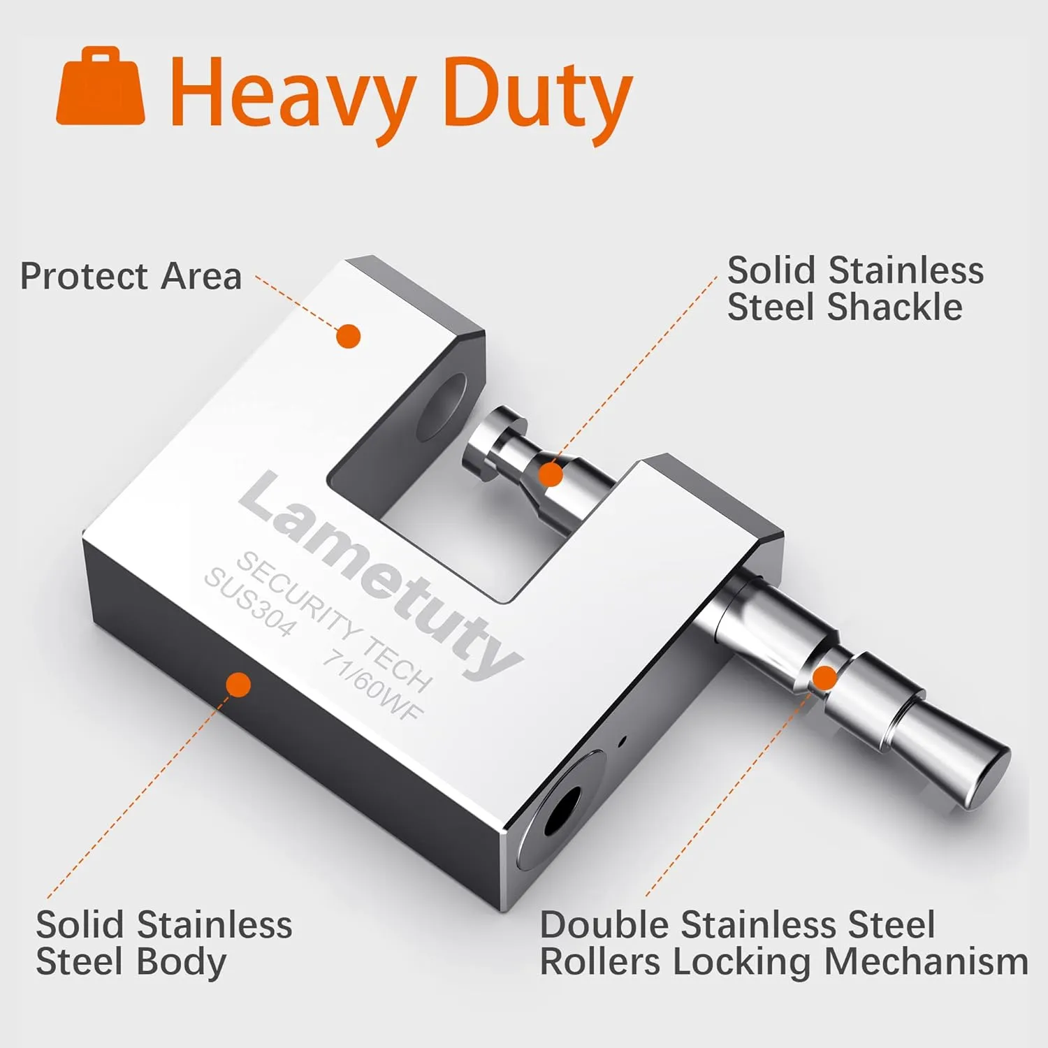 Solid Stainless Steel Keyed Padlock for Outdoor Use, 60mm Width Heavy Duty Weatherproof Security Padlock for Door, Gate, Garden, Garages, Warehouse, Tool Box (60mm - 3 Keys)