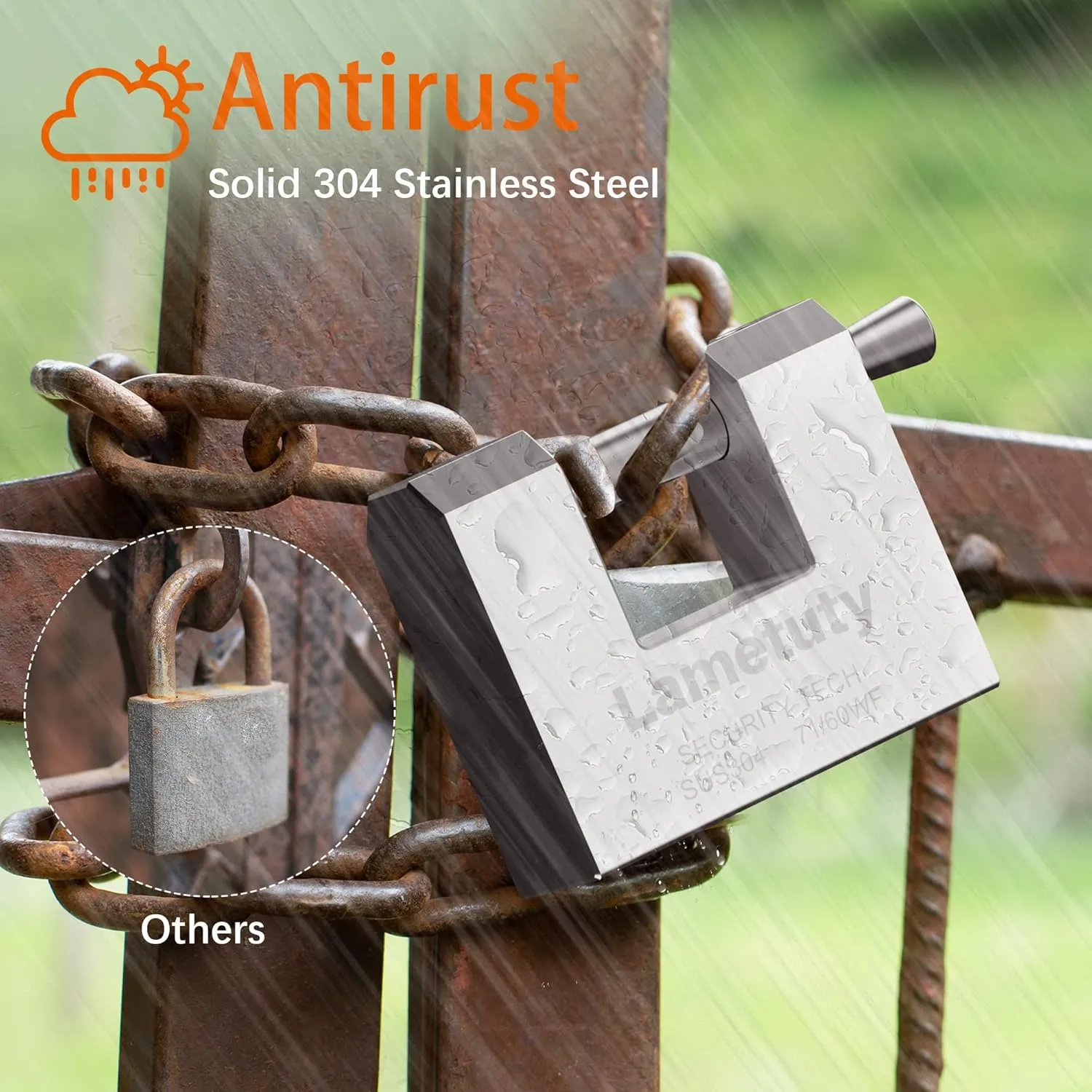 Solid Stainless Steel Keyed Padlock for Outdoor Use, 60mm Width Heavy Duty Weatherproof Security Padlock for Door, Gate, Garden, Garages, Warehouse, Tool Box (60mm - 3 Keys)
