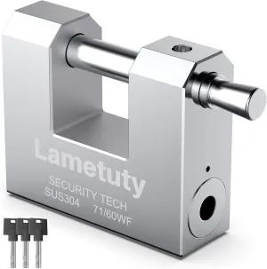 Solid Stainless Steel Keyed Padlock for Outdoor Use, 60mm Width Heavy Duty Weatherproof Security Padlock for Door, Gate, Garden, Garages, Warehouse, Tool Box (60mm - 3 Keys)