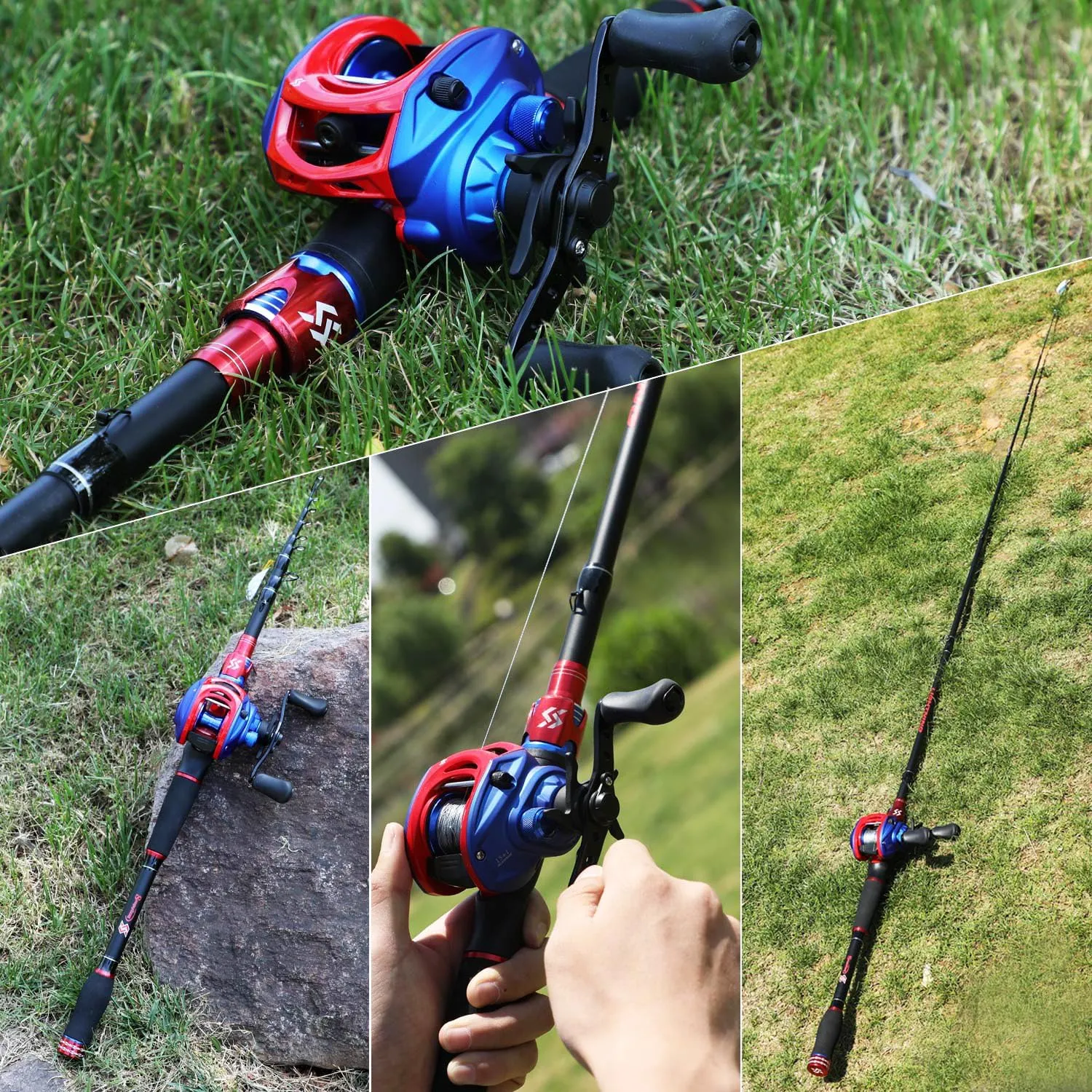 Sougayilang Fishing Rod and Reel Combo, Telescopic Fishing Pole with Baitcasting Reel Combo, 2-Piece Baitcaster Fishing Combo