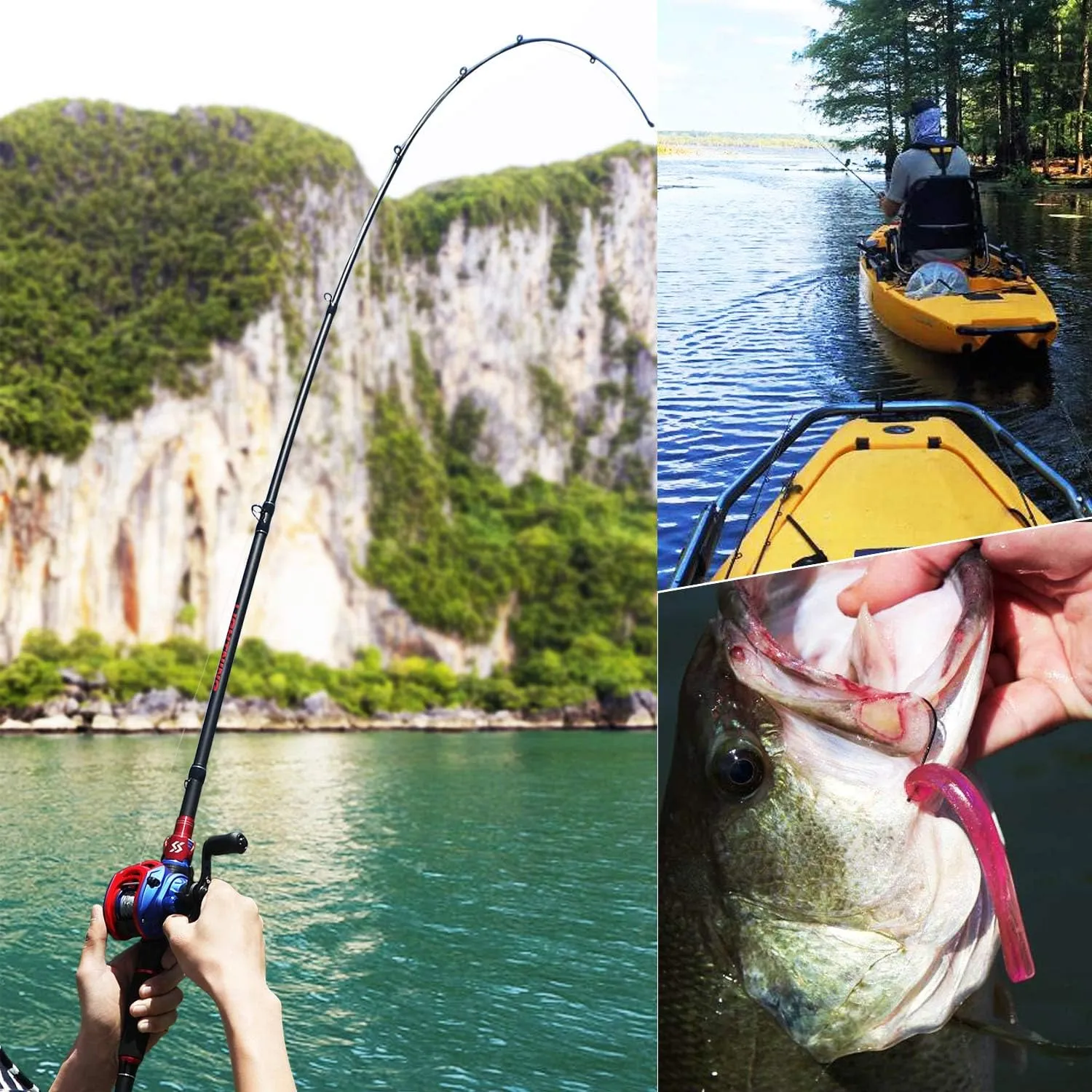 Sougayilang Fishing Rod and Reel Combo, Telescopic Fishing Pole with Baitcasting Reel Combo, 2-Piece Baitcaster Fishing Combo
