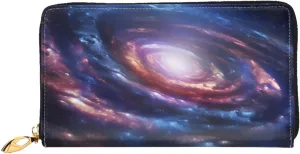 (Space Spiral Cosmic Energy) Elegant Long Clutch Wallet For Women Pu Leather Coin Purse With Zipper Closure Spacious Compartments