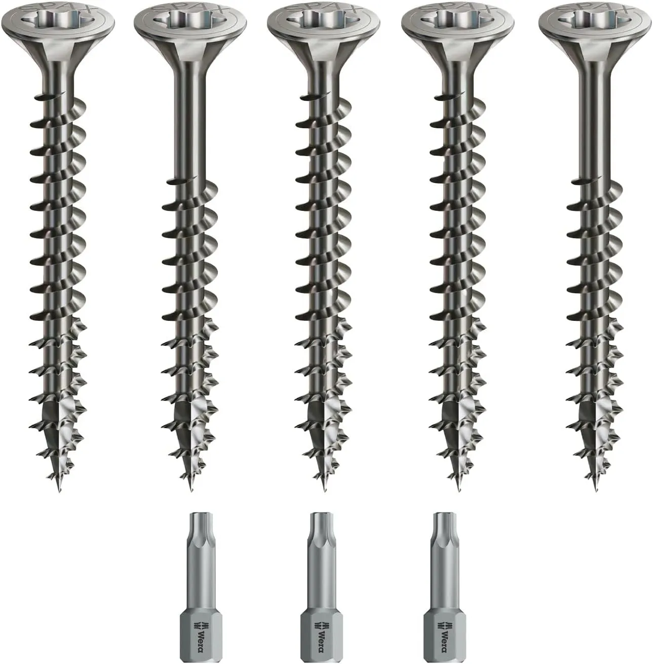 Spax Wood Screw Set Full/Partial Thread   Torx Bit | 5 Sizes: 3x30; 4x40; 4.5x45; 5x80; 6x100 | Stainless Steel A2 - Rustproof