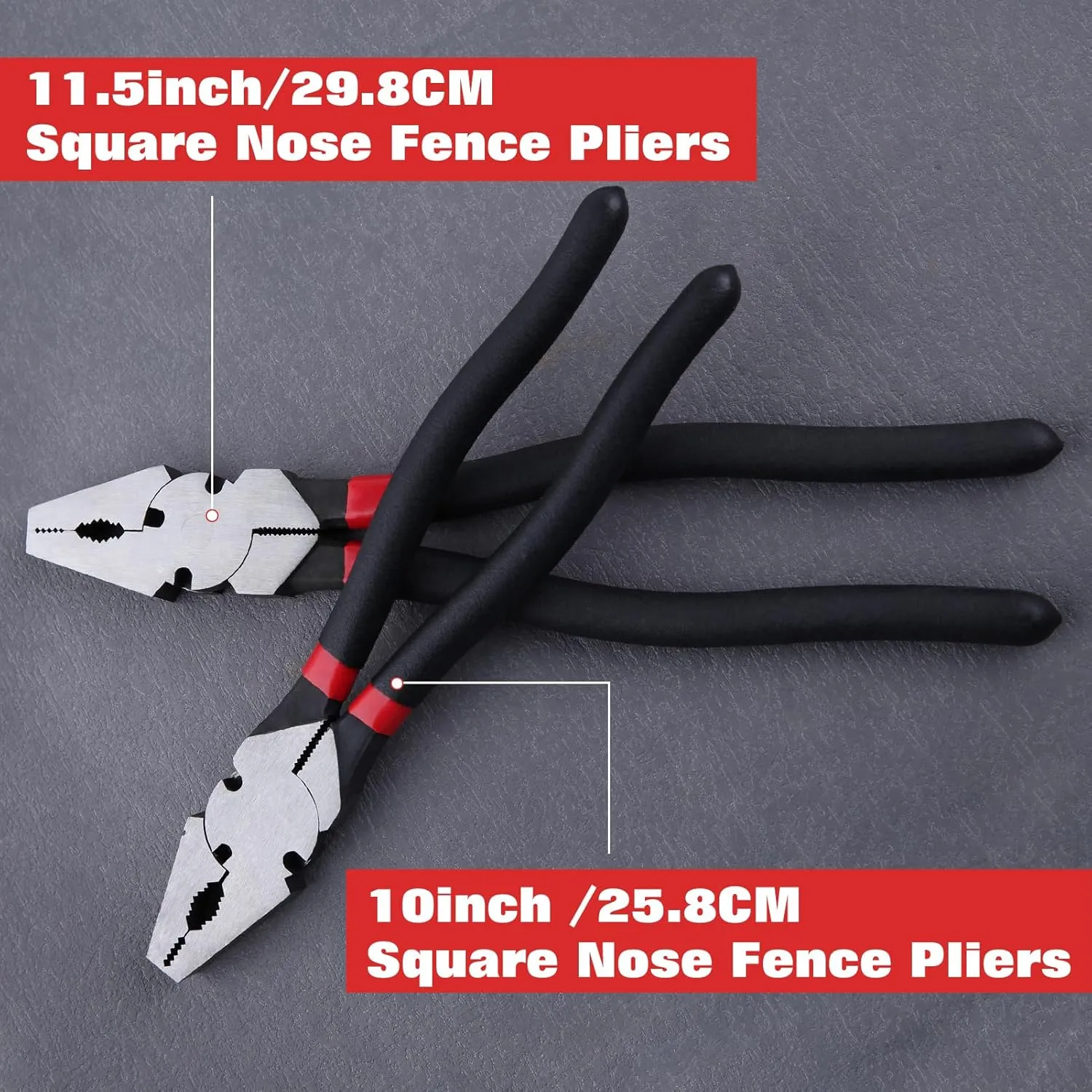SPEEDWOX 10 Inch Square Nose Fence Pliers, High-Leverage Linemans Pliers with shear-type wire cutters, Multi-purpose Fence Tool