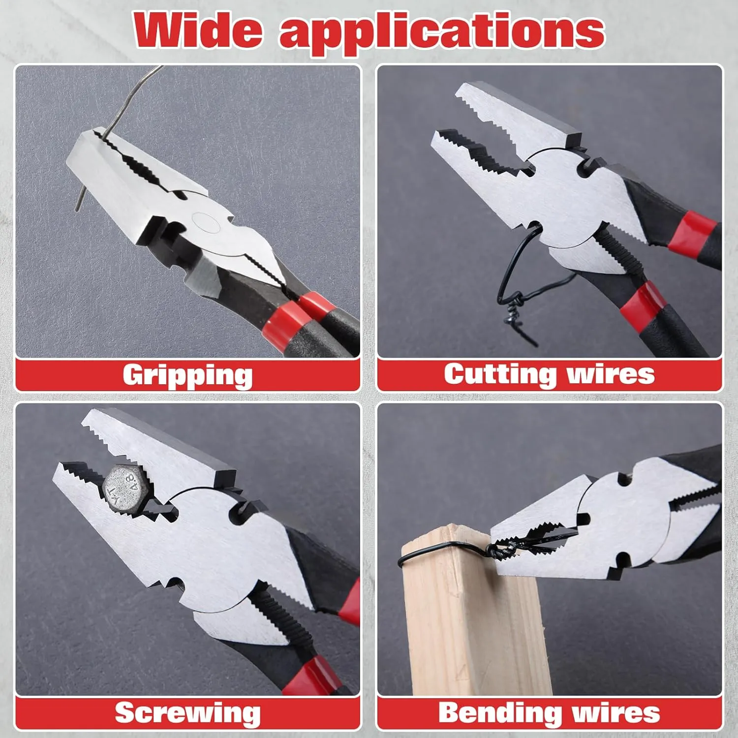 SPEEDWOX 10 Inch Square Nose Fence Pliers, High-Leverage Linemans Pliers with shear-type wire cutters, Multi-purpose Fence Tool