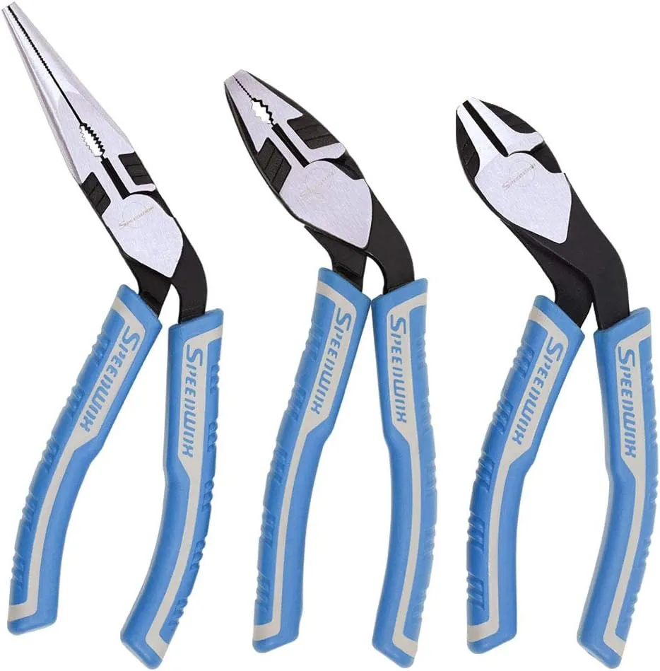 SPEEDWOX 3 Pcs Diagonal Cutting Pliers Combination Pliers Long Nose Pliers Set Angled Multi Plier Ergonomic Pistol Grip Wire Cutters Professional Tool Reduce Effort by 35%