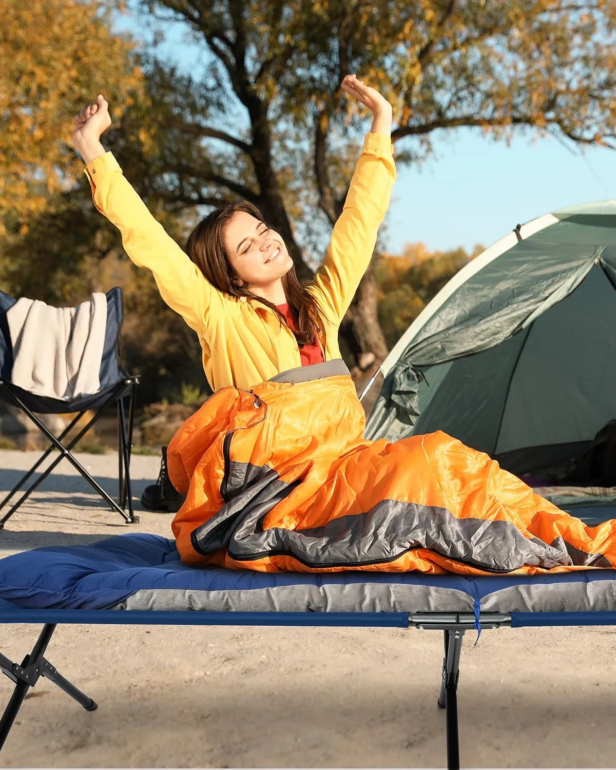 Sportneer Camping Cots for Adults: Easy-to-Assemble Camping Bed with Cmfortable Mattress & Side Bags Support 330lbs - Cot Bed for Camping, Lounging, & Elevated Sleeping, Size 78.3"x28.7"x14.6"