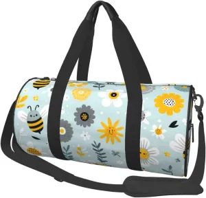 Sports Duffel Bag Bees-Flowers Foldable Travel Tote Bag Weekender Sleepover Carry On Bag
