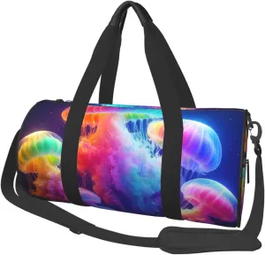 Sports Duffel Bag Colorful-Jellyfish-Underwater Foldable Travel Tote Bag Weekender Sleepover Carry On Bag