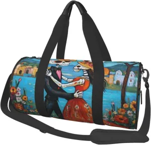 Sports Duffel Bag Mexico-Dead-Skeletons-Romance Foldable Travel Tote Bag Weekender Sleepover Carry On Bag