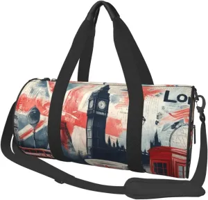 Sports Duffel Bag Newspaper-London-Retro Foldable Travel Tote Bag Weekender Sleepover Carry On Bag