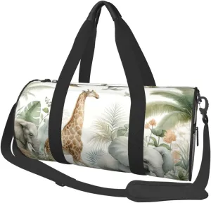 Sports Duffel Bag Watercolor-African-Wildlife Foldable Travel Tote Bag Weekender Sleepover Carry On Bag
