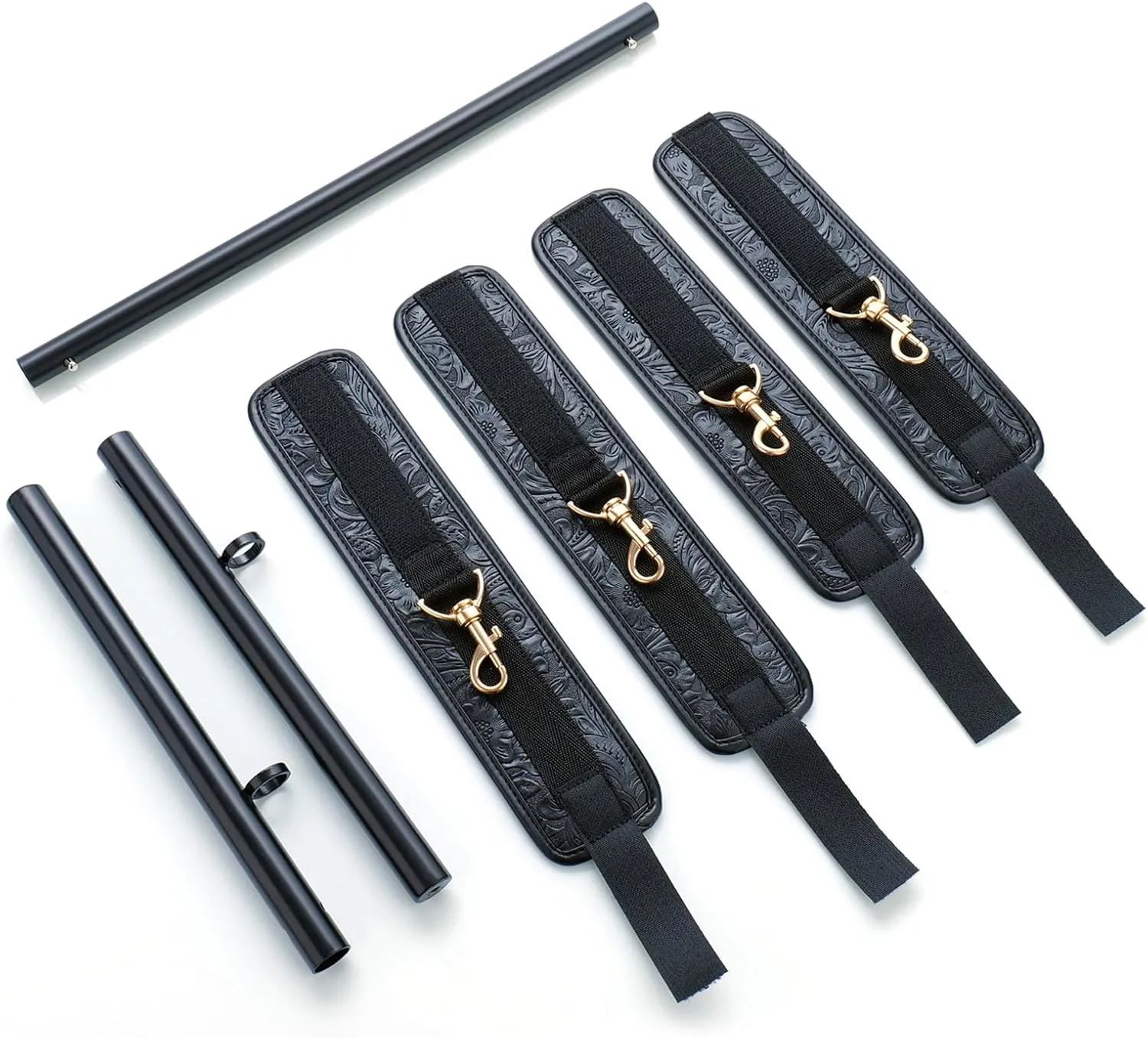 Spreader Bar Heavy Duty Stainless Steel Expandable Bar Home Gym with 4pcs Furry Crocodile Red Adjustable Strap,Sports Aid Training Pilates Aid Kit,Indoor Yoga Set