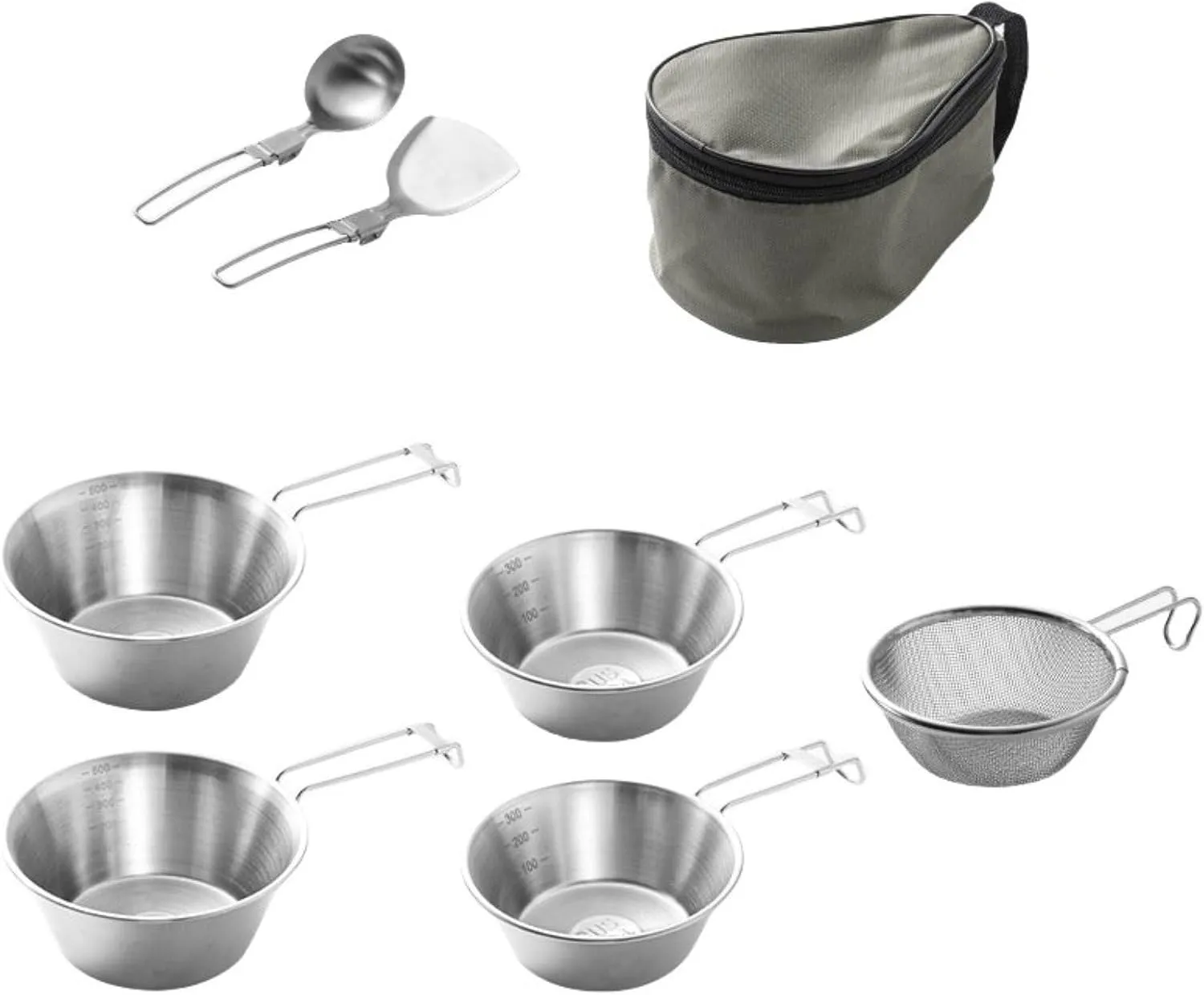 Stainless Steel Camping Tableware Kit with Bowls Strainer Spatula Spoon Chopsticks Storage Bag for Hiking Picnic