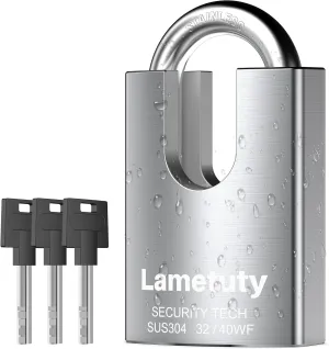 Stainless Steel Keyed Padlock for Outdoor Use, 40mm Width Anti Rust Heavy Duty Padlock Weatherproof, Security Padlock for Door, Gate, Garden, Garages, Fence, Warehouse, Tool Box (40mm-3Keys)