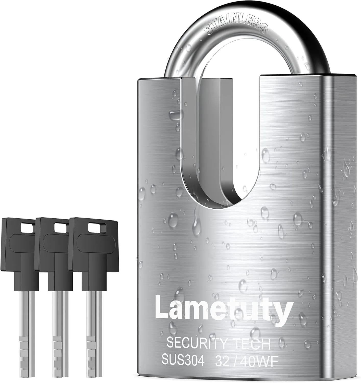 Stainless Steel Keyed Padlock for Outdoor Use, 40mm Width Anti Rust Heavy Duty Padlock Weatherproof, Security Padlock for Door, Gate, Garden, Garages, Fence, Warehouse, Tool Box (40mm-3Keys)