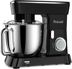 Stand Mixer, 6QT 10 P Speed Tilt-Head Kitchen Electric Mixer, Food Mixer with Stainless Steel Bowl, Dough Hook, Flat Beater, Wire Whisk, Splash Guard for Daily Use - Black