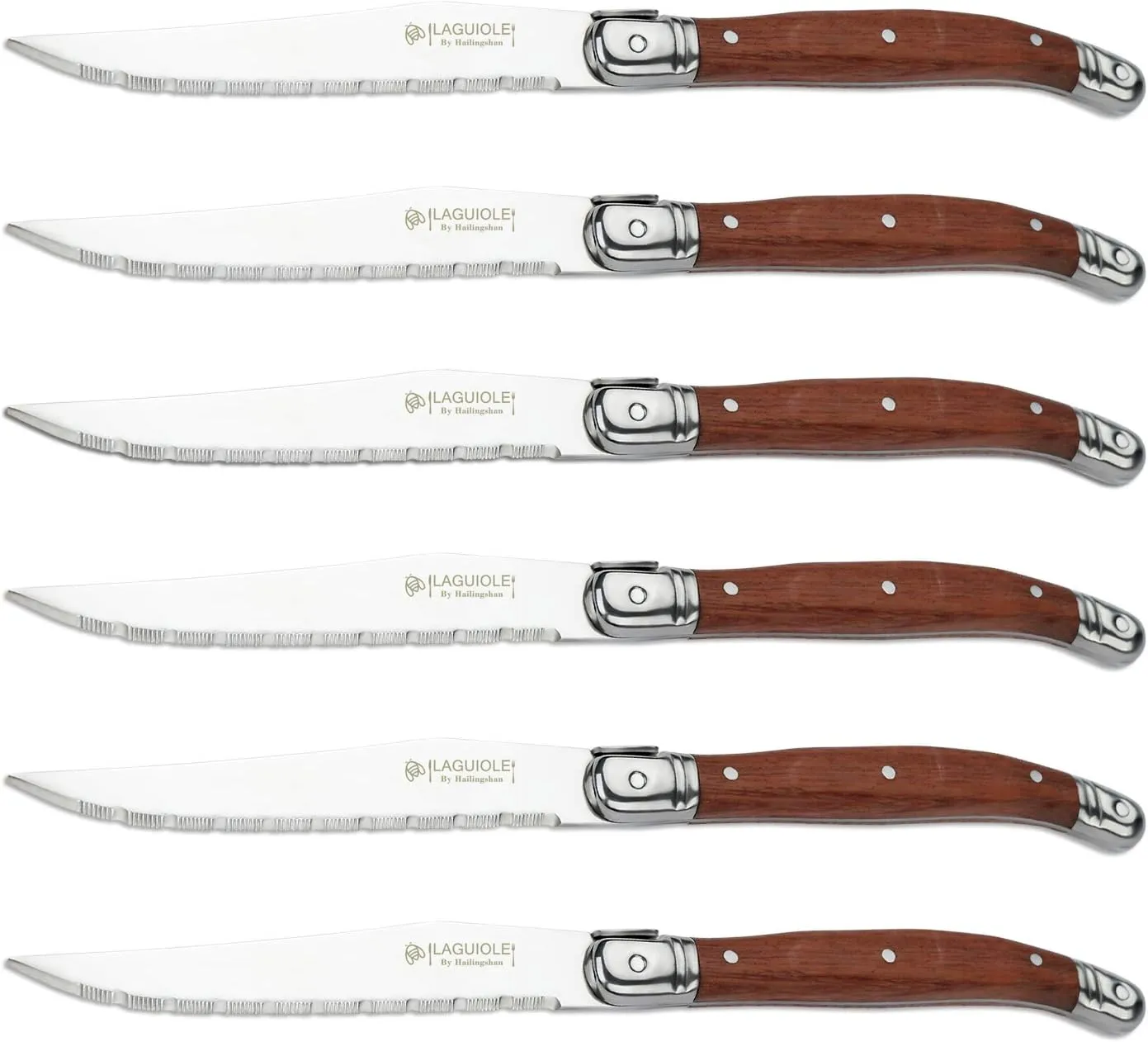 Steak knives Serrated Edge Sharp Light Premium Dishwasher Safe Stainless Steel knife set of 6 wood handle with Gift Box