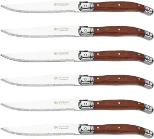 Steak knives Serrated Edge Sharp Light Premium Dishwasher Safe Stainless Steel knife set of 6 wood handle with Gift Box