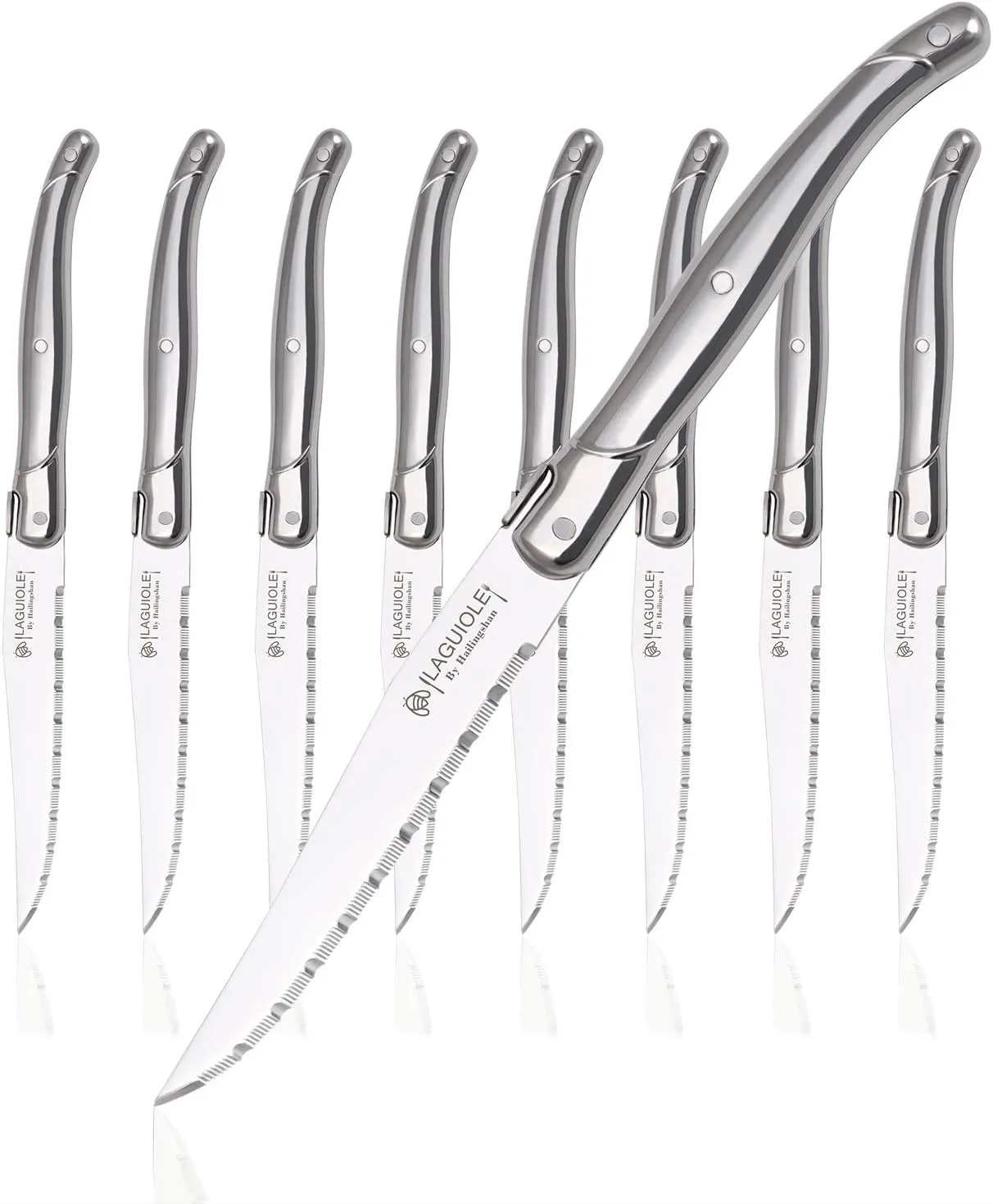 Steak knives Serrated Edge Sharp Light Premium Dishwasher Safe Stainless Steel knife set of 8 Silverware with Gift Box