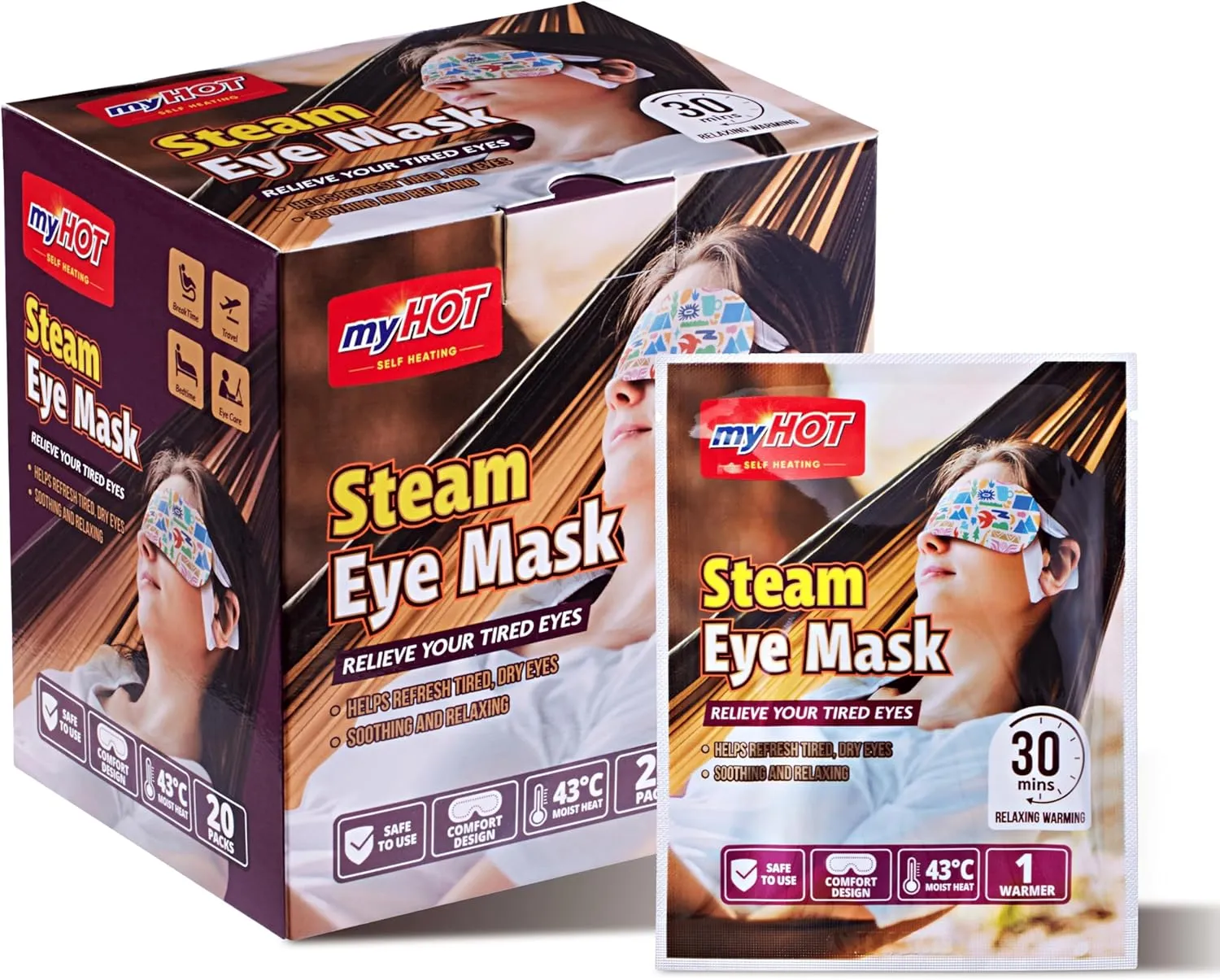 Steam Eye Mask 20 Pack – Warm Compress Eye Cover for Relief for Dry Eyes, Disposable, Sleeping Eye Heater, Spa, Relaxation, Made in Korea-TSA Compliant
