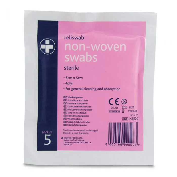 Sterile Non-Woven Swabs - 5 x 5cm (Pack of 5)