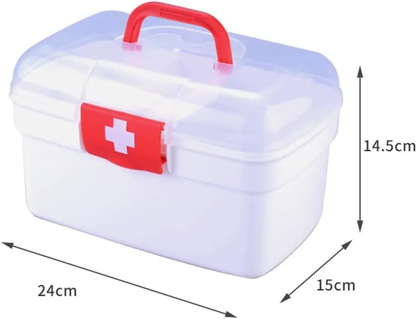 Storage Organizer - Medicine Box Plastic First Aid Box Empty - Family Emergency Kit Medication Storage Organizer with Handle Medicine Cabinet Storage Pill Case Durable Organizer Box Bins